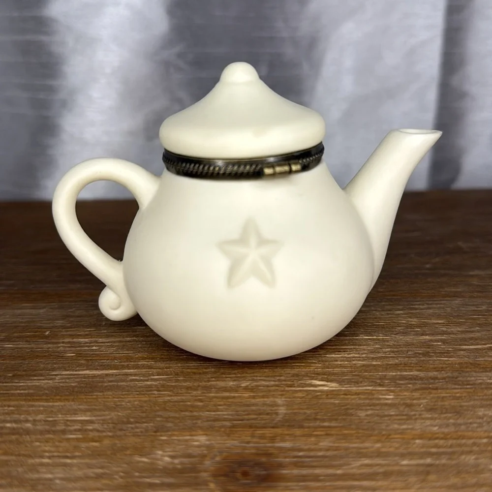 Dept 56 I’m A Little Teapot Bisque Porcelain Hinged Snowbaby Cherub Trinket Box